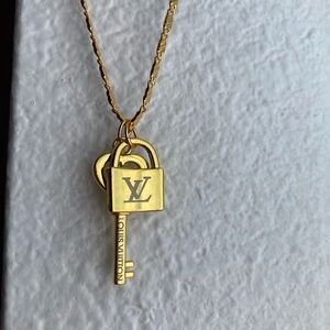 Louis Vuitton Gold Padlock and Key Pendant Necklace